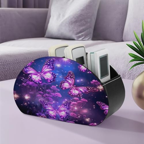 Support de télécommande en cuir violet : rangement chic à 5 compartiments - 6