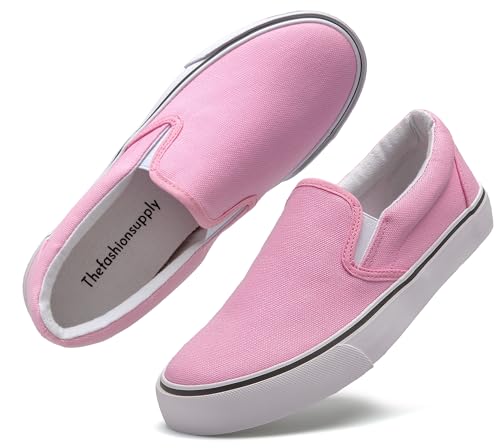 Emma Shoes Low-Top Slip Ons Women's Fashion Sneakers Casual Canvas Sneakers for Women Comfortable Flats Breathable Padded Insole Slip on Sneakers Women Low Slip on Shoes, Light Pink, 9