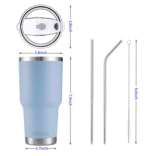 30Oz Blue Tumbler Stainless Steel Double Wall Vacuum Insulated Mug With Straw And Lid, Cleaning Brush For Cold And Hot Beverages #TOP2