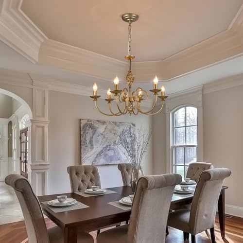 Sedelan 6-Light French Country Farmhouse Chandelier, 23.62" Vintage Antique Brass Rustic Candle Pendant Light, Adjustable Height E12 Lighting Fixture for Dining Room Kitchen Island Entryway Bedroom by Sedelan - Used condition - Image 5