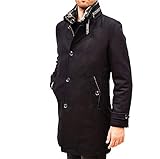 Abnehmbaren Kunstfell-Besatz MILESTONE Adriano Herren Mantel Wollmantel Wintermantel Blau Grau Schwarz Fellkragen Brusttasche Hochwertiger Woll Mix (58, Schwarz)