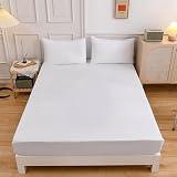 Láminas de Doble Capa con Bolsillos Profundos láminas de Cama con Bandas elásticas encogidas y Anti - decoloración sábanas de Fondo(150x200x30cm,White)
