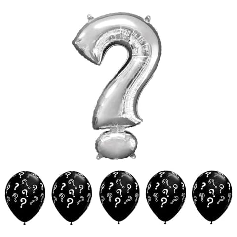 Exciting Gender Reveal & Prom Proposal Balloon Bundle: 36" Foil Question Mark and (5) 11" Black White Latex Balloons Its a Boy Girl Promposal Decorations Cover