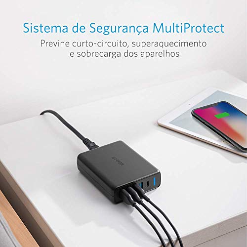 Carregador de Tomada PowerPort Speed Anker, 1 USB-C + 4 USB, 60W de potência, Carregamento Rápido, P