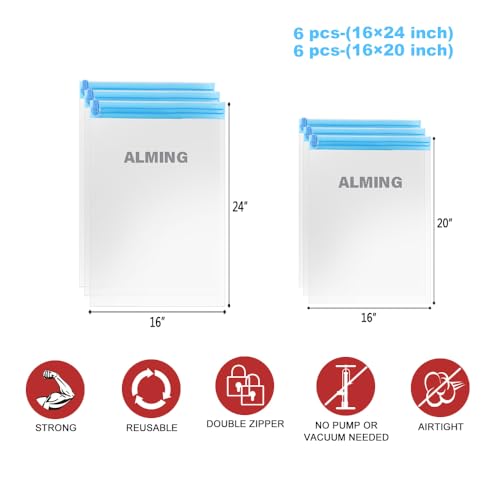 ALMING Compression Bags - Travel Essentials 12 Pack Space Saver No Vacuum or Pump Needed Storage Accessorie and Home Packing Organizers (transparent)