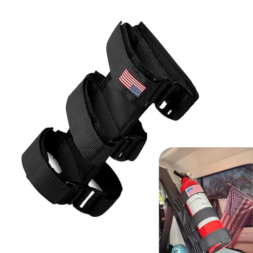Zikefest Roll Bar Fire Extinguisher Holder, Adjustable Extinguisher Mount Strap with USA Flag Pattern, Compatible with Jeep Wrangler Unlimited CJ YJ TJ LJ JK JKU JL JLU, Polaris Ranger RZR General RS1
