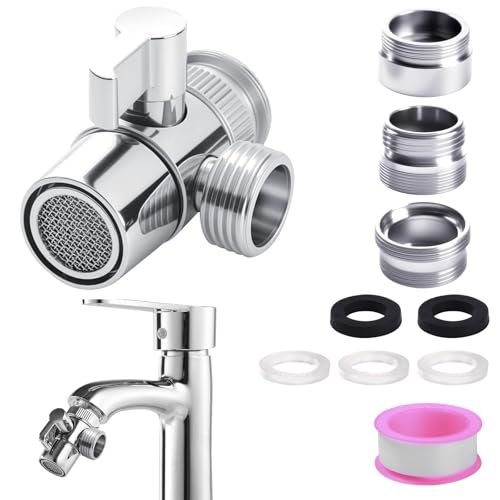 3 Wege Wasserhähn Umschaltventil,3 Wege Dusch Umstellventil Adapter 1/2 Zoll mit M22-M24,Diverter für Wasserhahn, 3 Wege Umschaltventil Diverter Ventil für Küche Bad Duschsystem Waschbeckenbrause