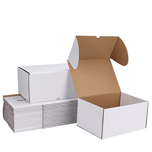 Image of ZBEIVAN 10x7x5 White Shipping Boxes Set of 20, Corrugated Cardboard Mailer Boxes for Packaging Small Business Mailing Gifts