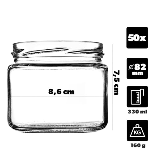 KADAX 50er Set Marmeladengläser 330ml TO82 Einlegegurken, Einmachgläser Vorratsgläser Mason Jar mit Schraubdeckel… – Ansicht 2