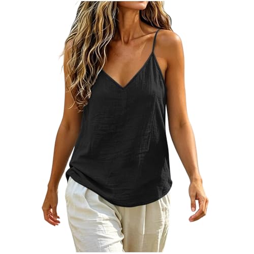 Chalecos de lino y algodón para mujer blusa de tirantes lisos con cuello en V
