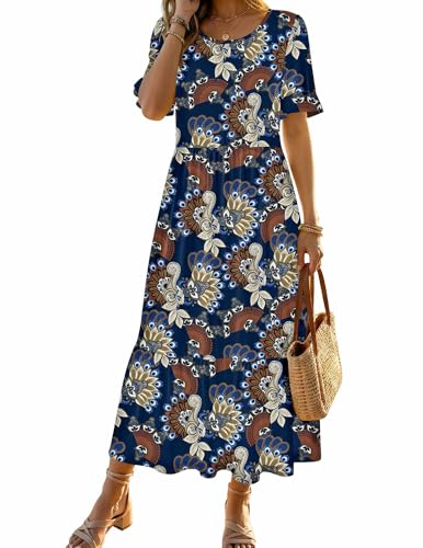 Image of Zeagoo Womens Summer Dresses 2026 Casual Midi Dress Flowy Sundress Ruffle Short Sleeve Tiered Dresses A Line Boho Dress