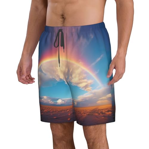 Colorful Rainbow Print Mens Casual Shorts Drawstring Summer Beach Stretch Shorts Novelty Swimtrunks2