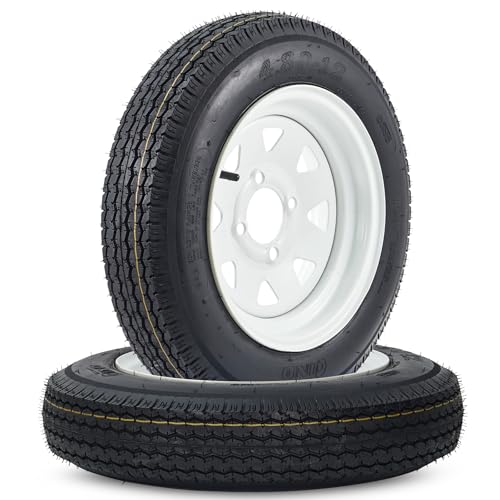 GarveeTech 2PCS 4.80-12 4.80x12 480-12 Trailer Tires with 12 inch Rims, 2 Pack 4.80 12 Tires 4 Lug on 4 inch, Center Bore 2.83", 6PR, Muti Function Lawn Mower Tire & Tractor Turf Tire & Boat Tire
