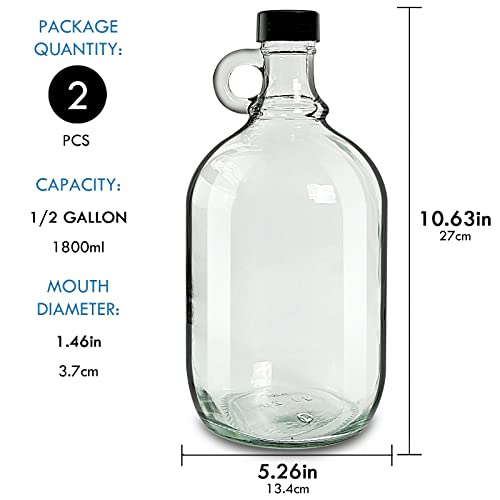 Desiyue 2 Pack 64Oz Glass Gallon Jugs With Handle And Black Plastic Lids, Half-Gallon, Glass Water Bottles, Glass Water Jug For Kombucha, Home Brew, Vanilla Extract, Beer, Soda, Milk, Cider (Clear) #TOP1