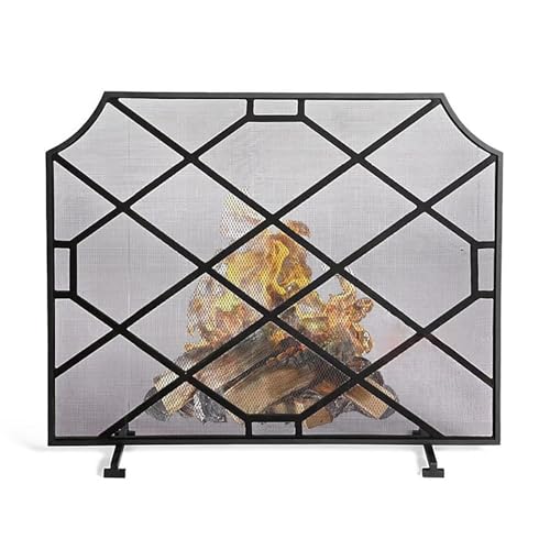 Pantalla de chimenea resistente en metal negro de un solo panel 2