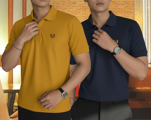 Image of MACK JONNEY Men's Solid Polo T-Shirt | Premium Cotton Blend | Regular Fit | Short Sleeve | Collared Casual Wear|Pack of 2 -MJ-157