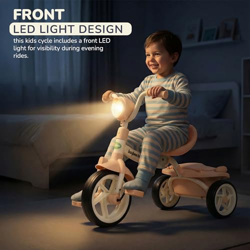 Image of Flyer Foldable Baby Tricycle for Kids | Kid Cycle with LED Light, Music & Storage Baskets | Baby Tricycle with Adjustable Seat & Handle | Cycle for Kids 2 to 5 Years (Lite Pink)