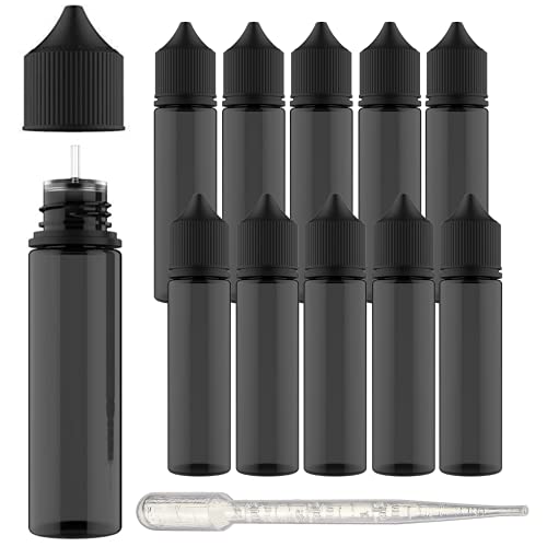 Chubby Gorilla V-3 PET Plastic Unicorn Squeeze Bottle 60ml (10 Pack) Dropper bottle (Black) REUSABLE, Child Resistant Cap, Easy Drip Tip Applicator Dropper Bottles with Squeeze Dropper