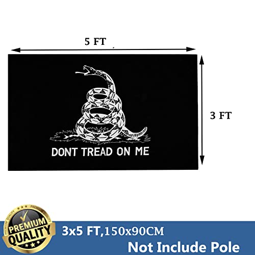 Dont Tread On Me Gadsden Flag 3X5 Outdoor Double Sided- Libertarian Tea Party Coiled Rattle White Snake Black Flags Heavy Duty 3 Ply Banner With 2 Brass Grommets #TOP6