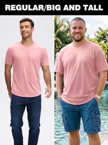JEMLDL Men's T Shirts Short Sleeve Soft Crew Neck Tee Shirts Casual Summer Gym Running Tops Big and Tall Pink 5XL — view 5