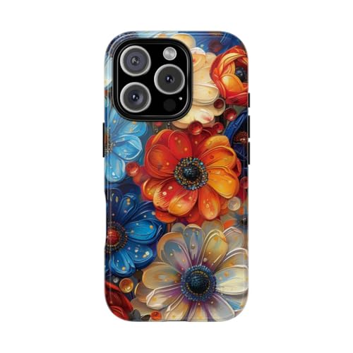 Coque iPhone 16 Pro rigide motif floral bleu amovible et antichoc