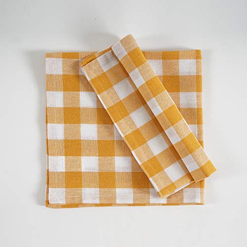 Image of FINGERCRAFT 100% Cotton Cloth Napkins Set of 12 - 20x20 Inch (50x50 cm) Reusable Soft & Absorbent Gingham Check Dinner Table Napkins (Yellow White Check, Set of 12)