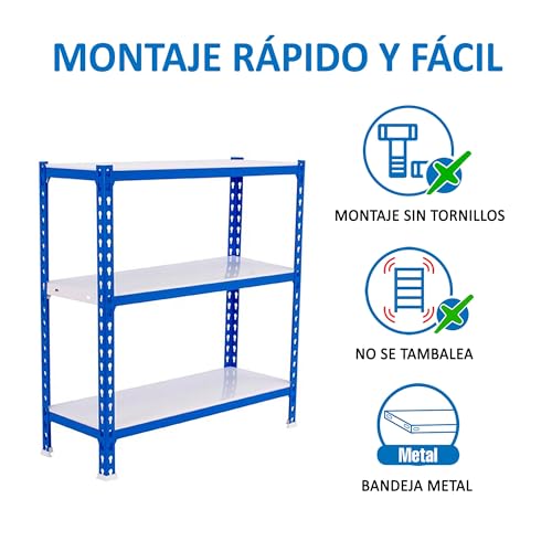 SimonRack Schwerlastregal, Lagerregal, 90x100x50 cm, Metallregal, Kellerregal, Biegestelle 180 kg, 3 Fachböden, Blau/Weiss - Simonclick