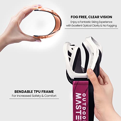 Image of OutdoorMaster Ski Goggles OTG - Over Glasses Ski /Snowboard Goggles for Men, Women & Youth - 100% UV Protection (Whiteframe Pinklens VLT28%)