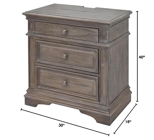 Steve Silver Furniture Highland Park Nightstand, Driftwood Finish, Nickle Hardware, 2 USB Charging Ports, 2 Full Size Drawers & 1 Half Size Drawer, Bedroom, 28" L x 17" D x 29.5" H, Brown - Image 3