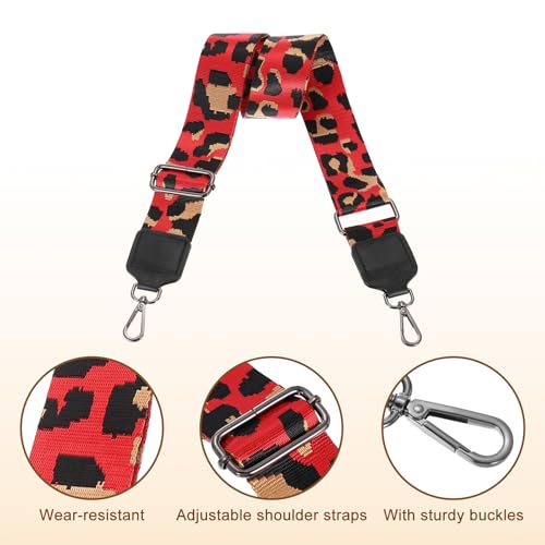 Image of uxcell Wide Shoulder Strap, 5cm Adjustable Purse Strap Replacement Crossbody Strap for Shoulder Bag Handbag, Red, Black Square Mouth Buckle