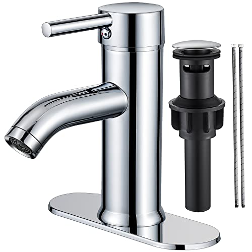 Bathroom Sink Faucet Single Hole Single Handle Bathroom Faucet Commercial Fashion Modern Vanity Chrome Plated Rv Bathroom Faucet With Pop-Up Drain Plug Suitable For 1 Hole Or 3 Hole Mounting Nictie #TOP6
