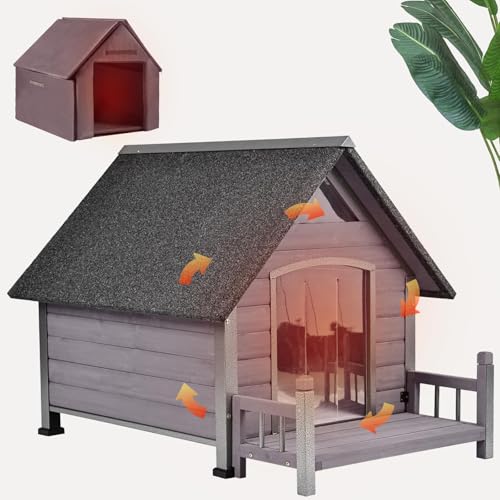Seiyierr Caseta para perros con forro aislante, caseta impermeable para perros pequeños y grandes, caseta para perros al aire libre, 100% aislada, con suelo elevado para el invierno (gris)