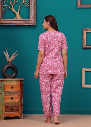 Image of Women Cotton Relaxed Fit Fit and Flare Suit | Printed Night Suit | Half Sleeve Co-Ord Set