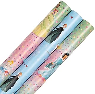 Hallmark Christmas 12M Wrapping Paper Pack - 3 Rolls in 2 Disney Frozen and Princess Designs