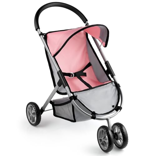 GAGAKU Puppenwagen, Kinderwagen für Puppen, Spielzeug-Puppenwagen, Sonnendach, Aufbewahrungskorb, Rollenspiel, Geschenk ab 3 Jahren