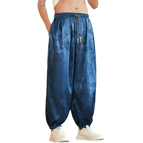 Pantalon motif dragon coupe ample style chinois léger décontracté