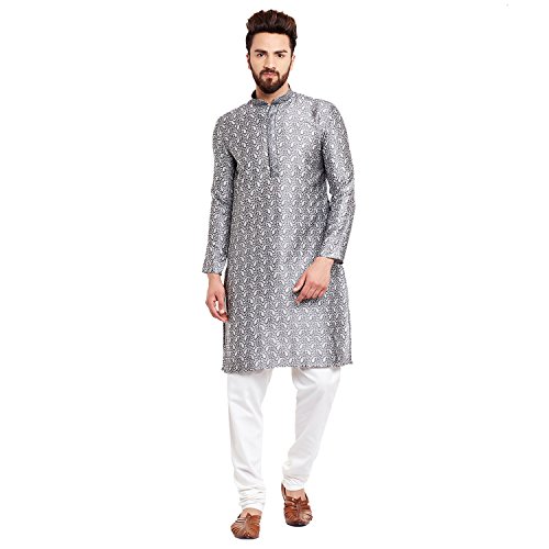 Image of Sojanya (Since 1958 Men's Red Jacquard Silk Kurta & Churidaar Pyjama
