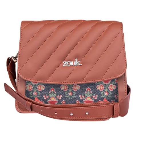 Image of ZOUK Mughal Garden Printed Vegan Leather Black Flap Closure Beyond Basic Sling Bag For Women's Girls
