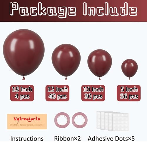 Image of Voircoloria 130pcs Burgundy Balloons Different Sizes 18 inch 12 inch 10 inch 5 inch Wine Red Balloons for Birthday Graduation Bride Baby Shower Wedding Decorations