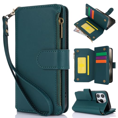 Étui iPhone 14 Pro Max vert portefeuille tendance cuir protection rabat magnétique