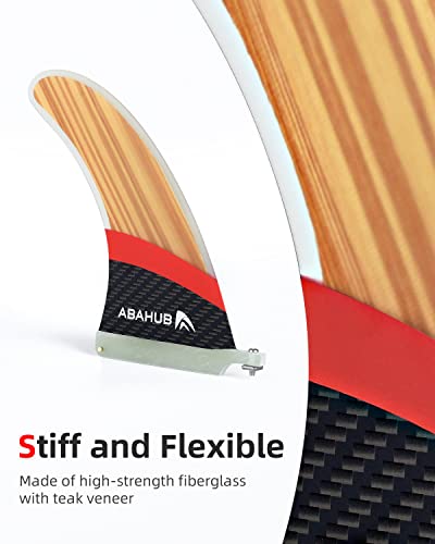 Abahub 9'' Sup Single Center Fin, No Tool Fin Screw, Fiberglass+Teak Veneer 9 Inch Sup Replacement Fins For Surfboard, Stand-Up Paddle Board, Longboard, Fiberglass With Teak Veneer #TOP2