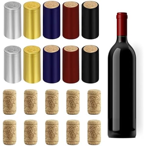 60 Pcs Wine Sealer for Wine Bottles: 30 Wine Bottle Cork Stoppers & 30 PVC Heat Shrink Capsules(5 Colors), Wine Bottle Tops Seals Corks, Wine Shrink Wrap Shrink Caps for Cruise Cover