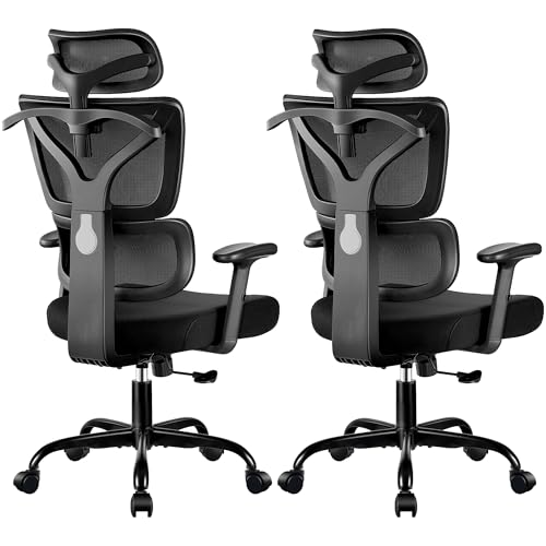 Image of Ergonomic Office Chair High Back Desk Chair with Lumbar Support, Breathable Mesh Computer Chair with Adjustable Armrests Height, Reclining Big and Tall Gaming Chair for Home Office, (Black 2Pack