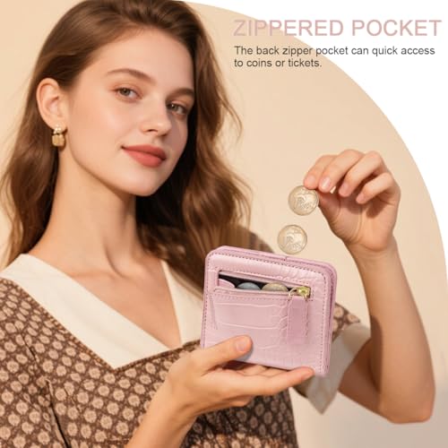 Image of Crocodile Wallets Women Small RFID Blocking Credit Card Holder | Luxury Alligator Faux Leather Thin Bifold Croc Womens Wallet Ladies Mini Purse with Coin Pocket, Pink