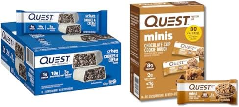 Quest Cookies & Cream and Chocolate Chip Cookie Dough Protein Bars, 18g and 8g Protein, 1g Sugar, Gluten Free, 12 and 14 Count image 2