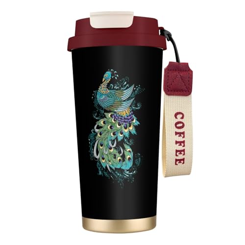 孔雀柄 316ステンレス 二重構造 保温 保冷 タンブラー 500ml コーヒーカップ マグボトル 真空断熱 軽量 おしゃれ 携帯用 オフィス 通勤 アウトドア 男女兼用
