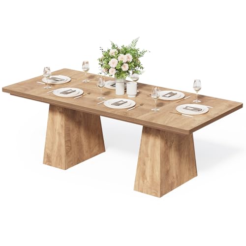 Image of LITTLE TREE Dining Table for 6 People, Wooden Table, Rectangle Furniture with Heavy Duty Legs, Modern Kitchen Table for Home, Dining Room, Oak