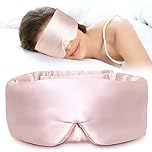 LitBear 100% Mulberry Silk Eye Mask for Sleeping, 22 Momme Silk Sleep Mask for Women and Men, Face-Hugging Padded Blackout Eye Cover for Side Sleeper with Adjustable Band, Pink