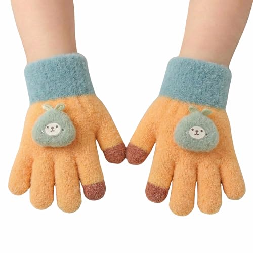 Image of Kraptick Kids Winter Gloves - Ultra-Soft Thick Knit Fuzzy Warm Mittens for Boys & Girls Cute Bear Patch Thermal Hand Warmers for Toddlers & Children -2