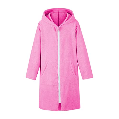 Image of MissShorthair Hooded Towel Robe for Kid, Zipper Beach Cover Up, Swim Changing Robe for Boy, Girls Bath Towelling Poncho